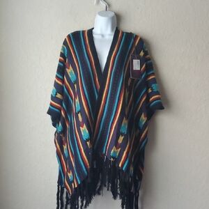 NWT Rock & Roll Cowgirl Colorful Striped Poncho with Fringe